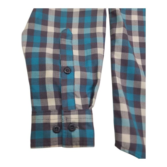 Woolrich Mens Long Sleeve ButtonUp Shirt Aqua Plaid Under Arm Gusset Sleeve Tabs - Picture 13 of 14